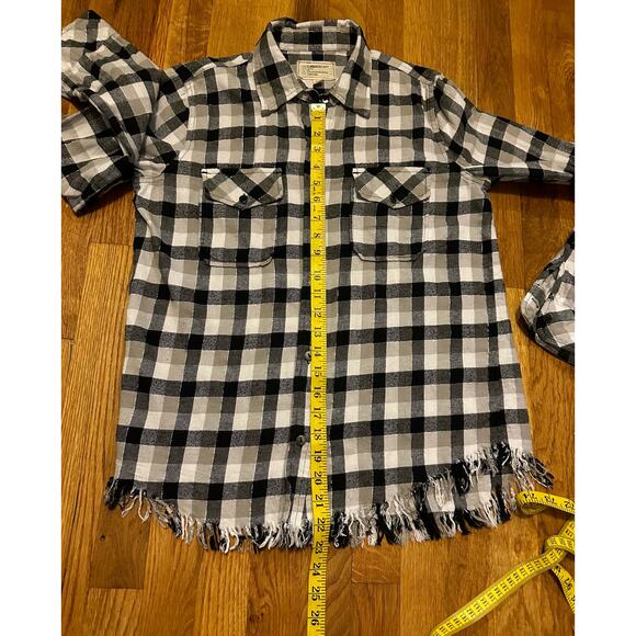 Current Elliot Black White Checker Distressed Fringe Flannel Women 2 Medium - Picture 4 of 10